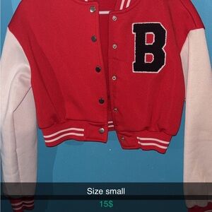 SHEIN Red and White Varsity Jacket
